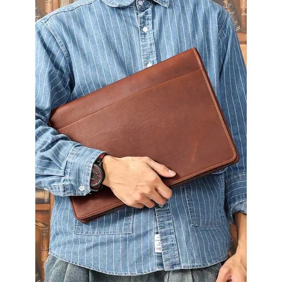 Couro genuíno genuíno Business Fashion Apple Laptop M1 Pasta marrom macbook Brown Liner Ipad Envelope Bag 12.9 Pro13 Pen