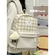 Ins versão coreana xadrez mochila feminina estudante do ensino médio mochila feminina leve All-Match mochila de grande c