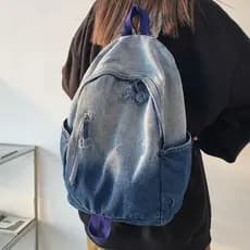 Mochila escolar masculina 2026 novo estilo gradiente lavado Denim mochila feminina estudante universitário nicho Design