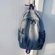 2025 novo produto gradiente lavado lona mochila feminina estudante universitário nicho Design Retro Denim mochila
