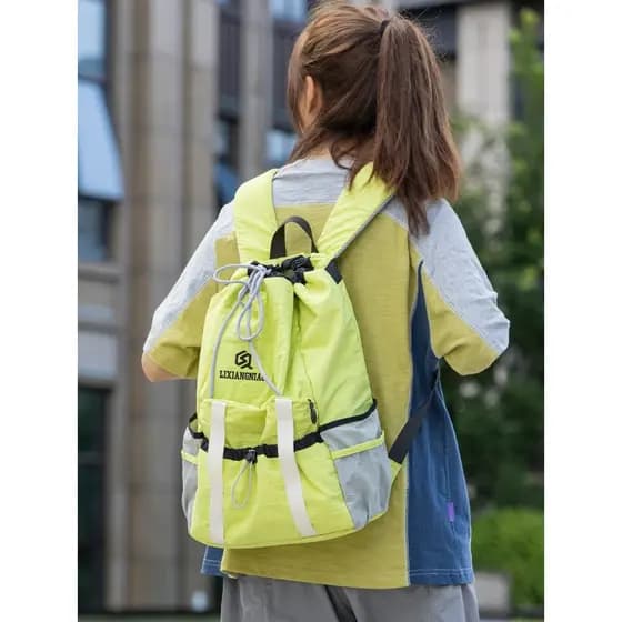 Fluorescente verde cordão mochila feminina ins legal estilo funcional mochila estudante leve esportes lazer mochila