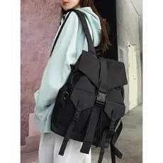 Preto funcional ferramentas mochila feminina estudante universitário simples impermeável resistente ao desgaste computad
