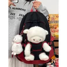 Bonito cordeiro mochila feminina de pelúcia dos desenhos animados boneca mochila estilo japonês ins estilo menina júnior