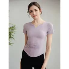 2026 Yoga wear com almofada no peito verão fino feminino de manga curta roupas esportivas topo camiseta correndo profiss
