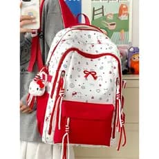 Bonito dos desenhos animados impresso gato bordado arco mochila feminino estudantes do ensino médio estudante do ensino