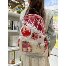 Nicho renda costura xadrez mochila feminina estudante boneca transparente saco de dor grande capacidade Campus estudante
