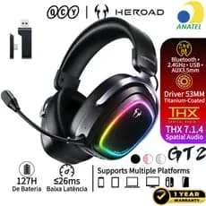 QCY Heroad GT2 Sem Fio Headset gamer Fone Bluetooth Com 3 Microfone ENC THX Tri-Mode Driver 53MM Bluetooth 6.0