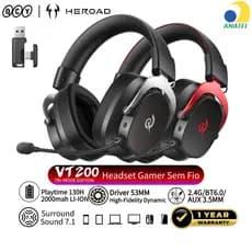 QCY Headset Gamer Sem Fio HEROAD VT200 Tri-Mode – 2.4G/BT6.0/3.5mm, THX 7.1,130H Bateria, Driver 53mm for PC/PS5/Switch