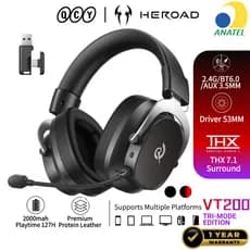 QCY Headset Gamer Sem Fio HEROAD VT200 THX7.1 2.4G Bluetooth6.0 20ms 130H Driver 53mm PC PS5 Celular