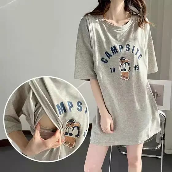 Amamentação vestido de enfermagem verão maternidade Wear passeio livre camiseta de manga curta feminina solta enfermagem