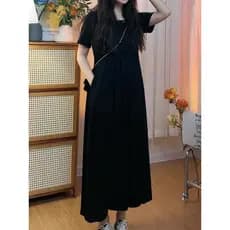 Francês Casual cinza vestido de manga curta 2025 feminino novo estilo verão High-End cintura estreita mais magro olhar p