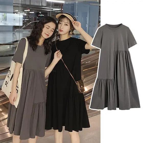Roupa de maternidade vestido de verão verão solto saia de manga curta Irregular comprimento médio na moda mãe maternidad