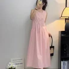 Vestido rosa feminino feminino 2024 verão novo estilo estilo francês elegante redução de idade costura colete saia longa