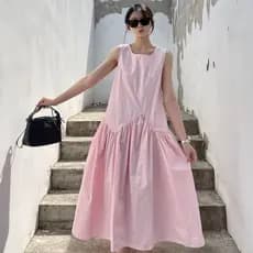 Rosa francês estilo suave vestido sem mangas verão 2025 novo estilo Design redução de idade longo colete vestido de verã