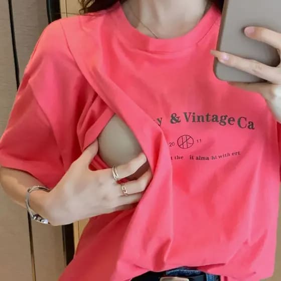 Tops de enfermagem verão passeio quente estilo mãe pós-parto usar manga curta puro algodão roupas de enfermagem roupas d