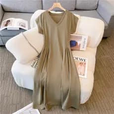 Casual temperamento com decote em V vestido de manga curta verão Plus Size gordura mm forma pêra cintura estreita mais m