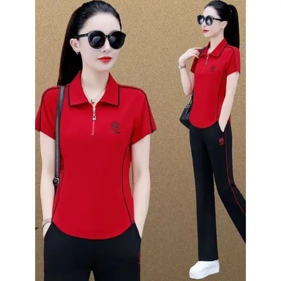 Tamanho grande moda mãe terno esportivo feminino 2026 verão novo estilo moda lapela de manga curta Casual terno de duas