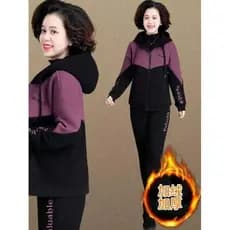 Forro de lã para idosos de meia-idade, terno esportivo engrossado feminino 2025 outono inverno mãe usar jaqueta elegante
