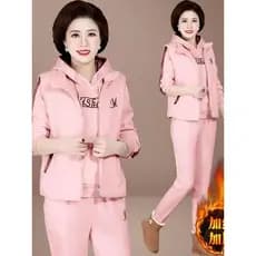 Mãe de meia-idade estilo ocidental forro de lã terno esportivo feminino 2026 outono inverno novo estilo moda Casual mole
