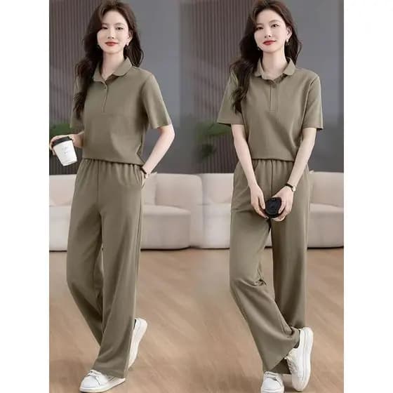 Mãe de meia-idade Plus Size Casual terno esportivo feminino 2026 verão novo estilo elegante lapela de manga curta terno