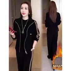 Mãe de meia-idade velo quente moda Casual terno feminino 2026 outono inverno redução de idade mais magro olhar calças de