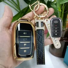 Capa de chave remota para carro nova, com bordas douradas em TPU, adequada para chaves inteligentes da Toyota, compatíve