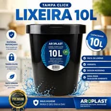 Lixeira Preta Com Tampa Click 10L - Cozinha, Banheiro e Escritório