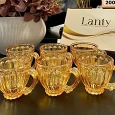 Jogo De 6 Xícaras Chá e Café 200ml de Vidro Itália Âmbar Lanty Kehome Canecas Cristal douradas Luxuoso Liso