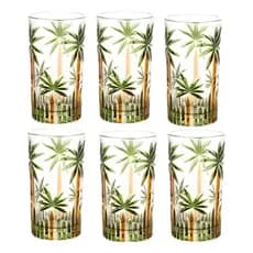 Jogo De Copos Altos De Cristal 6 Peças 360ml Para Sucos Drinks Água Coquetel Palm Tree Coqueiro Wolff Handpaint Palmeira