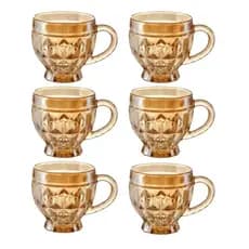 Jogo De 6 Xícaras de Vidro de Chá e Café Cappuccino 220ml Riviera Âmbar Lanty Kehome Conjunto com 6 Peças Resistente
