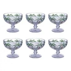 Jogo De 6 Taças De Vidro 310ml Para Sobremesa Sorvete Palm Tree Decorado Relevo Tropical Coqueiro Palmeiras Lanty Kehome
