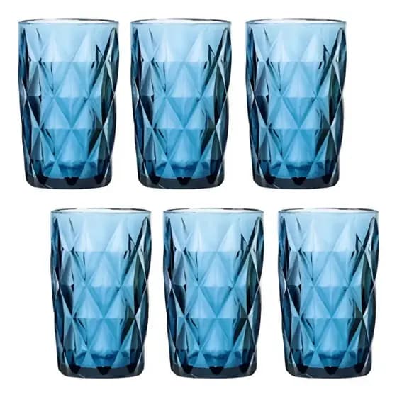 Jogo De Copos De Vidro 6 Peças Altos Colorido 350ml Diamond Kehome para Suco, Água e Drink Conjunto de 6 Unidades Color