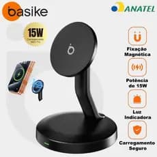 BASIKE Suporte Magnético 3 em 1 Sem Fio 15W, Carregador Rápido para iPhone, Apple Watch e AirPods