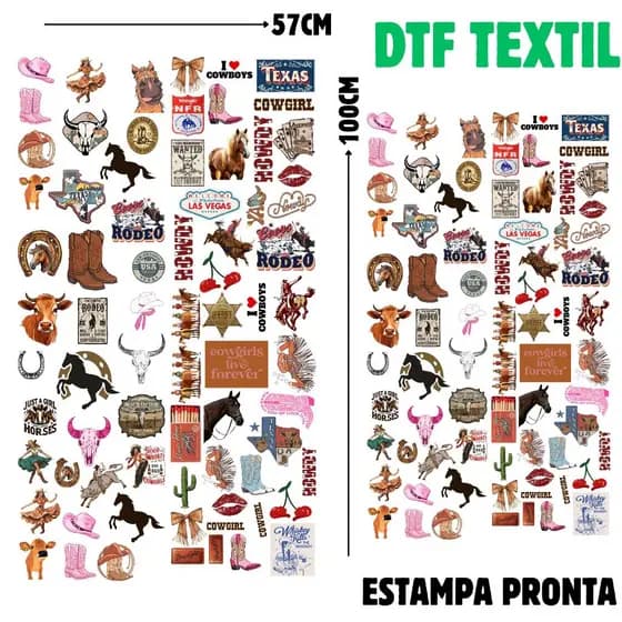 DTF Textil Estampa COUNTRY Pronta Para Aplicação Termocolante Para Camisetas e Tecidos Ref:6060-9
