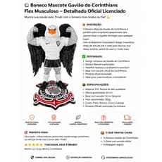 Boneco Mascote Gavião do Corinthians Flex Musculoso - Detalhado Oficial Licenciado