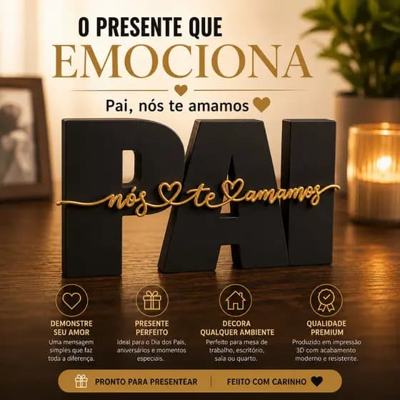 Letreiro Decorativo Presente Dia dos Pais - PAI Nós te Amamos