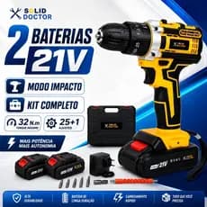 Furadeira Parafusadeira de Impacto 21V Sem Fio 2 Baterias 32Nm Mandril 10mm Kit Completo