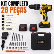 Furadeira Parafusadeira Impacto 21V Sem Fio 2 Baterias Kit Completo 32Nm Mandril 10mm