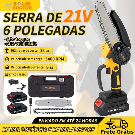 SOLID DOCTOR Mini Motosserra Portatil De 6 Polegadas 450W Sem Fio 2 Baterias Uso Doméstico e Jardinagem