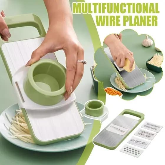 Fatiador De Legumes E Frutas 5 Em 1 Aço Inox, Kit Cortador Com 5 Lâminas Para Cozinha