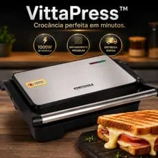 Sanduicheira Grill 1000W VittaPress Inox Antiaderente e Rápida  Lanches Carnes Hambúrguer Tostadeira