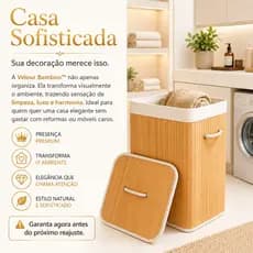 Cesto Organizador de Bambú Banheiro Quarto Lavanderia Velour Bamboo  70L Decorativo