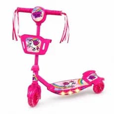 Patinete Infantil 3 Rodas Luz LED Cesta capacidade 35 kg Música Rosa/vermelho Scooter Seguro divertido