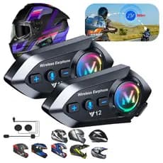 【2 Unidades】Intercomunicador Moto Generic Y12 Pro Preto Bluetooth 5.4 Intercom