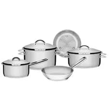Jogo de Panelas Tramontina Solar em Aço Inox com Fundo Triplo e Tampas de Inox 5 Peças