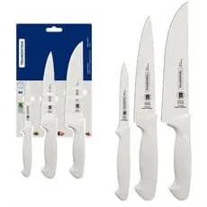Jogo de Facas Tramontina Premium com Lâminas em Aço Inox e Cabos de Polipropileno Branco 3 Peças