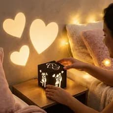 Luminária Caixa Box MDF Abajur Led Decoração Dia Dos Namorados