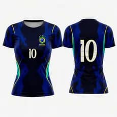 Camisa Brasil Azul Baby Look Feminina Bordada nova 2026