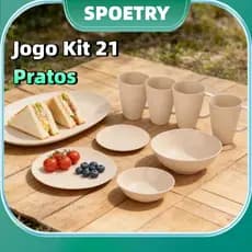 Kit 21 Peças para Mesa Cores – Pratos Rasos Fundos e Bowls Coloridos durável BPA free
