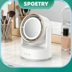 Novo Ventilador Mesa 5 Níveis Espelho de maquiagem com LED 5000mAh Bateria 6H Silencioso 30dB Bateria